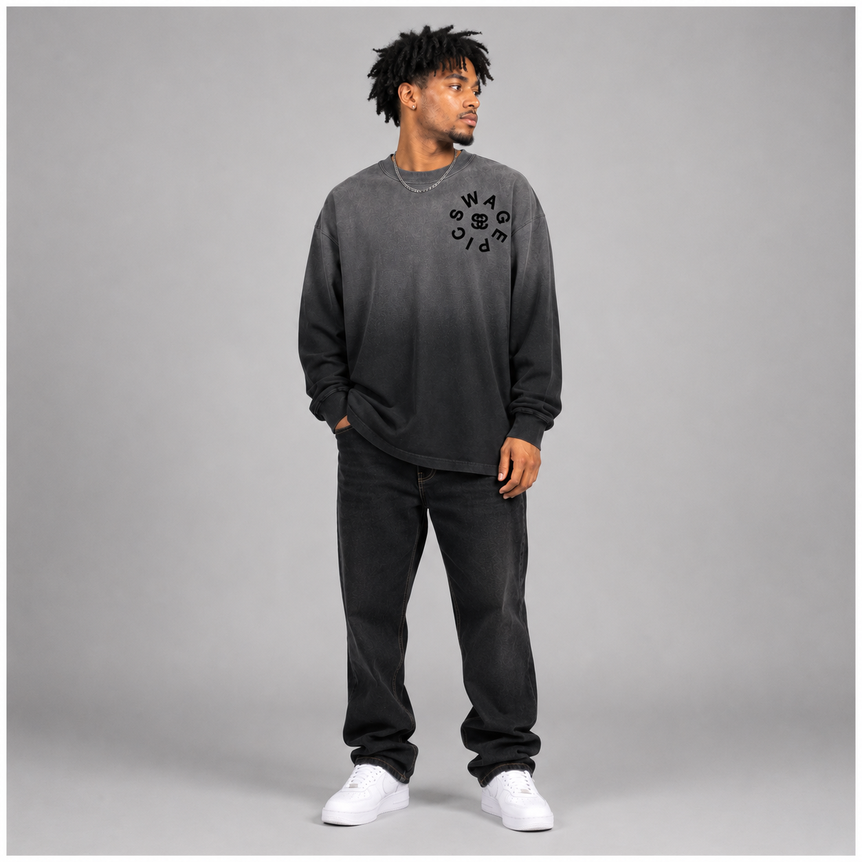Gradient Washed Long Sleeve T-Shirt – "Swag Heart Circle"