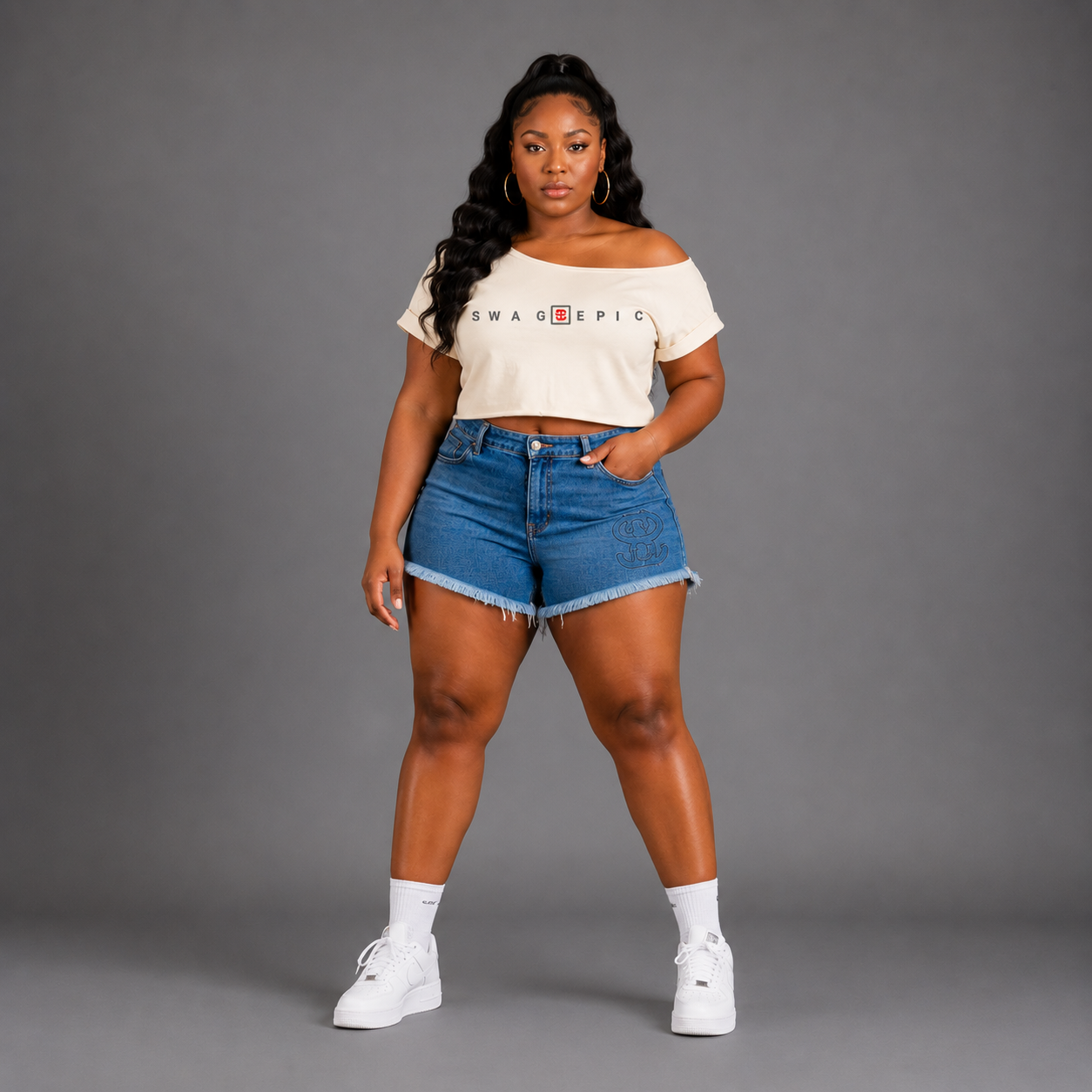 Off-Shoulder Rolled Hem Cotton T-Shirt – Swag Epic Ladies