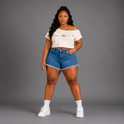 Off-Shoulder Rolled Hem Cotton T-Shirt – Swag Epic Ladies