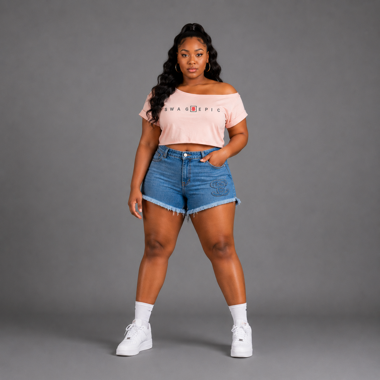 Off-Shoulder Rolled Hem Cotton T-Shirt – Swag Epic Ladies