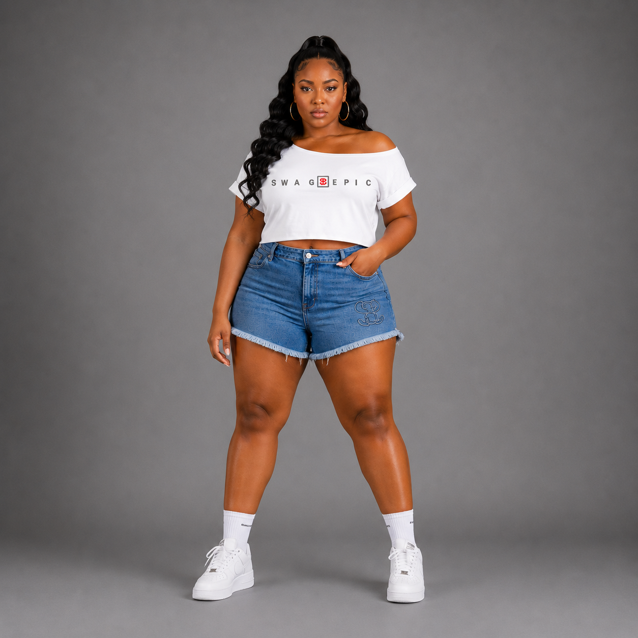 Off-Shoulder Rolled Hem Cotton T-Shirt – Swag Epic Ladies