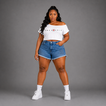 Off-Shoulder Rolled Hem Cotton T-Shirt – Swag Epic Ladies