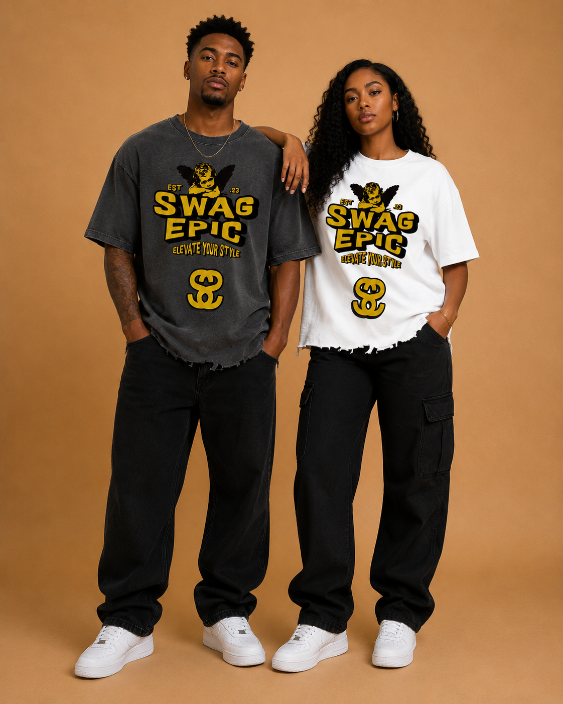 Snow Washed Raw-Hem Unisex Cotton T-Shirt