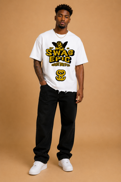 Snow Washed Raw-Hem Unisex Cotton T-Shirt