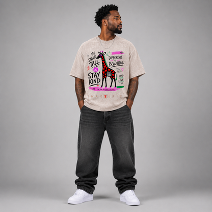 Snow Washed Oversized Cotton T-Shirt – "Stand Tall and Dream Big"
