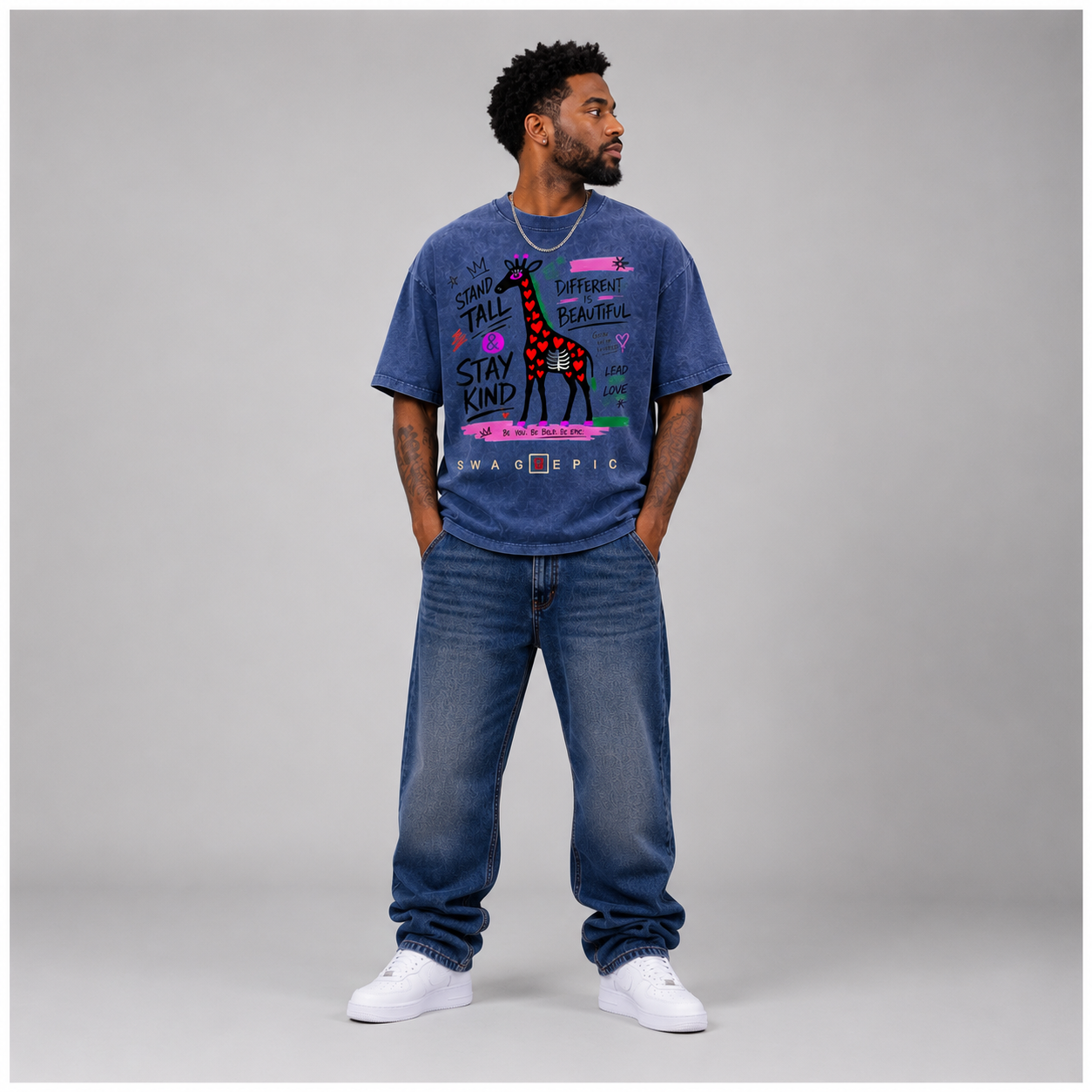 Snow Washed Oversized Cotton T-Shirt – "Stand Tall and Dream Big"