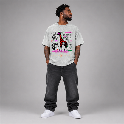 Snow Washed Oversized Cotton T-Shirt – "Stand Tall and Dream Big"