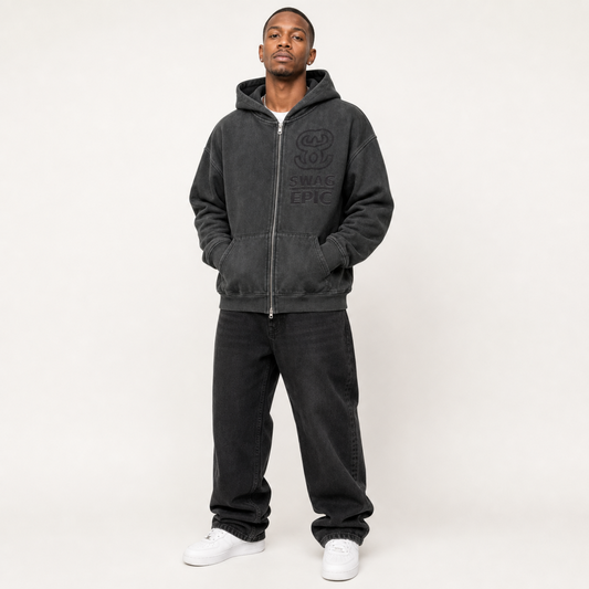 Snow Washed Zip-Through Fleece Hoodie — “Accent Swag”