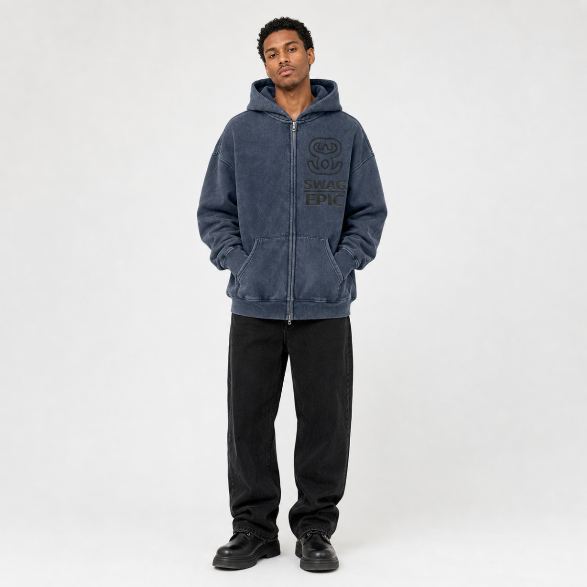 Snow Washed Zip-Through Fleece Hoodie — “Accent Swag”
