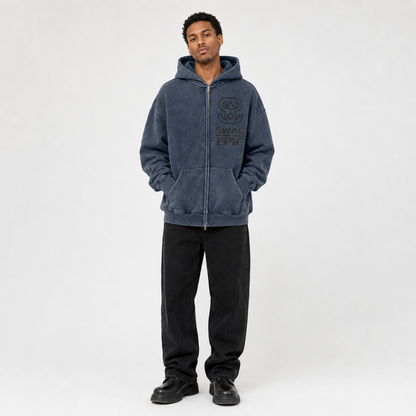 Snow Washed Zip-Through Fleece Hoodie — “Accent Swag”