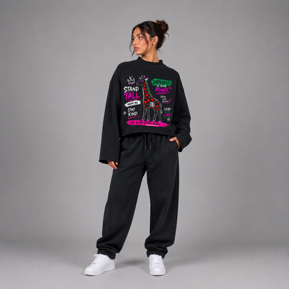 Unisex Mock Neck Raw Edge Boxy Sweatshirt - "Stand Tall and Dream Big"