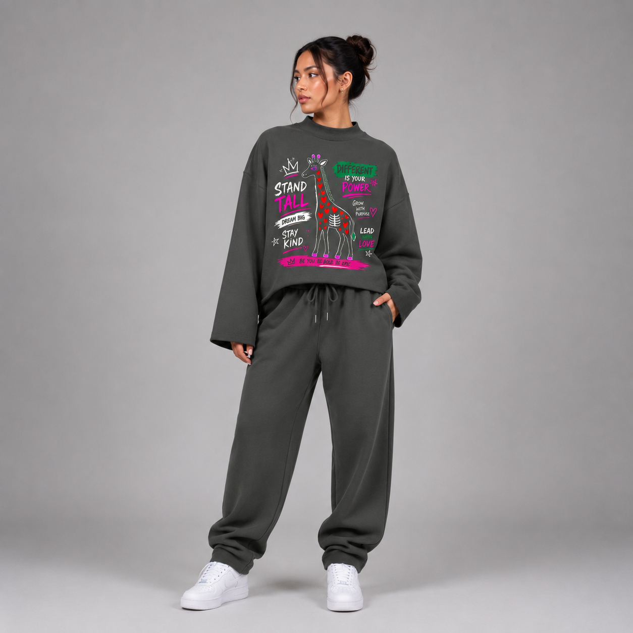Unisex Mock Neck Raw Edge Boxy Sweatshirt - "Stand Tall and Dream Big"