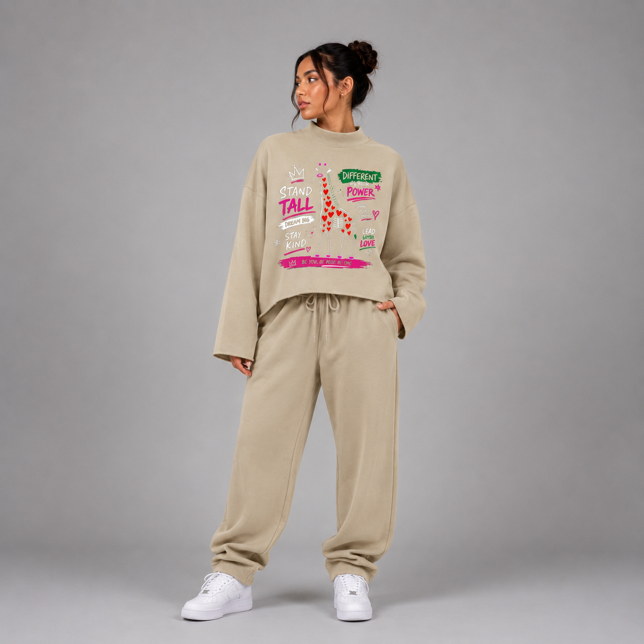 Unisex Mock Neck Raw Edge Boxy Sweatshirt - "Stand Tall and Dream Big"