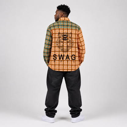 Unisex Oversized Plaid Color Block Shirt - "Tiger Face"