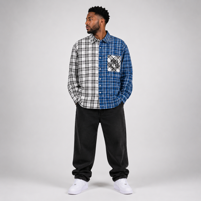 Unisex Oversized Plaid Color Block Shirt - "Tiger Face"