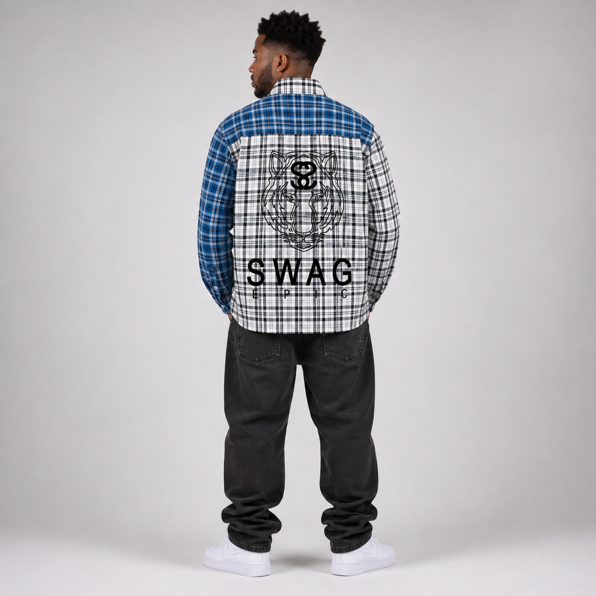 Unisex Oversized Plaid Color Block Shirt - "Tiger Face"