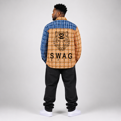 Unisex Oversized Plaid Color Block Shirt - "Tiger Face"