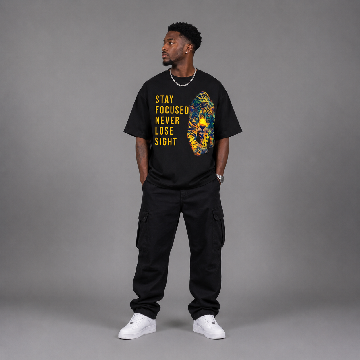 Unisex Oversized Inspiring Graphic T-Shirt - "Stay Focused"
