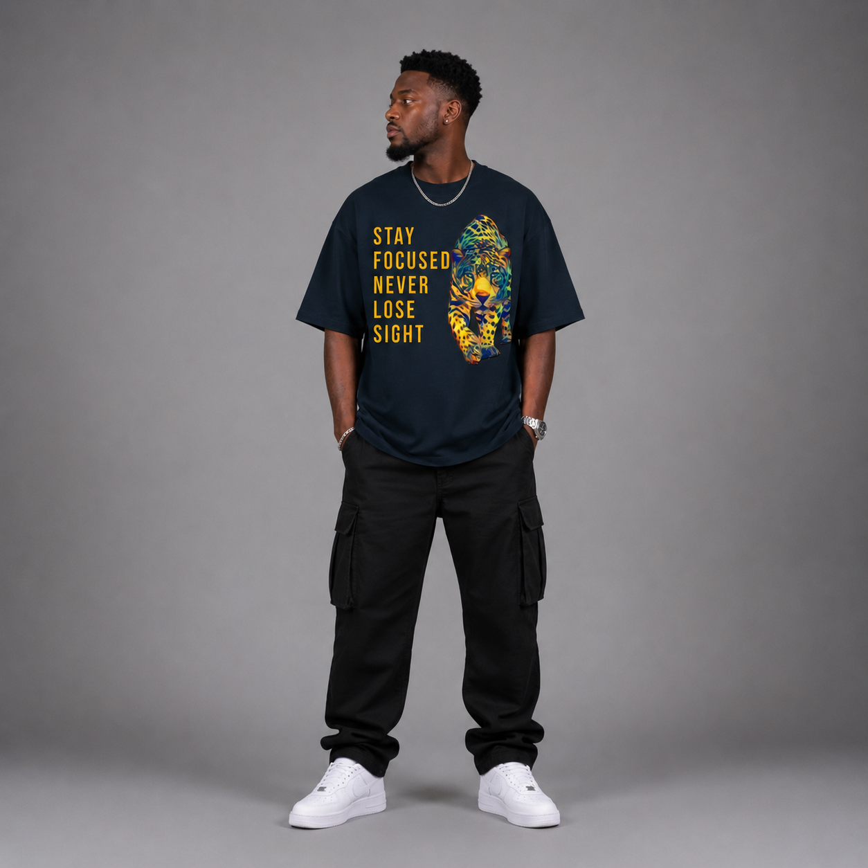 Unisex Oversized Inspiring Graphic T-Shirt - "Stay Focused"