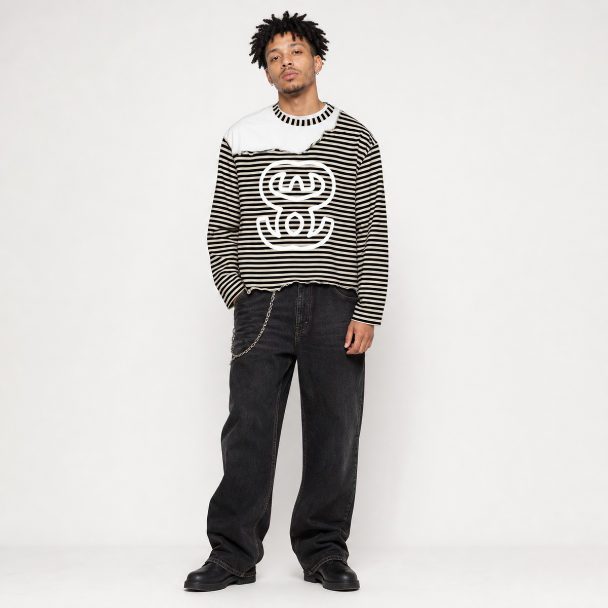 Unisex Striped Panel Boxy Long Sleeve T-Shirt - "Stripe SS"