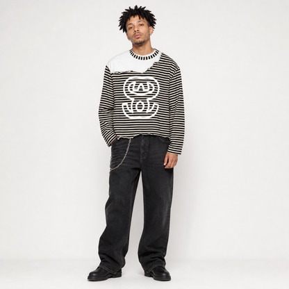 Unisex Striped Panel Boxy Long Sleeve T-Shirt - "Stripe SS"