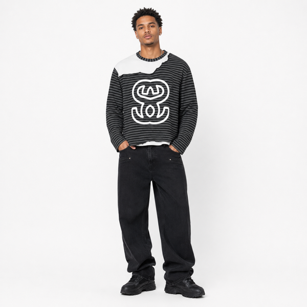 Unisex Striped Panel Boxy Long Sleeve T-Shirt - "Stripe SS"