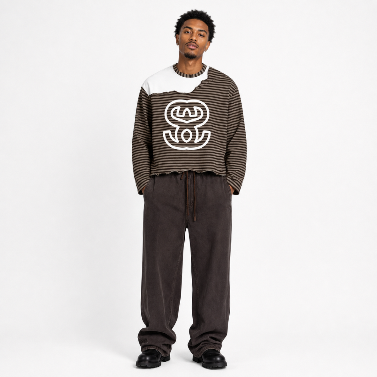 Unisex Striped Panel Boxy Long Sleeve T-Shirt - "Stripe SS"