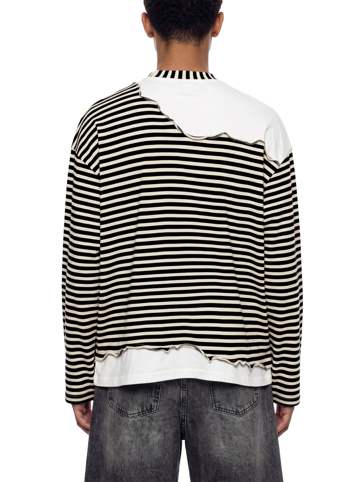 Unisex Striped Panel Boxy Long Sleeve T-Shirt - "Stripe SS"