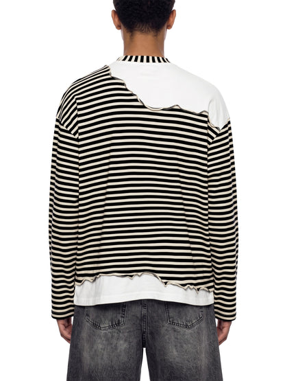 Unisex Striped Panel Boxy Long Sleeve T-Shirt - "Stripe SS"