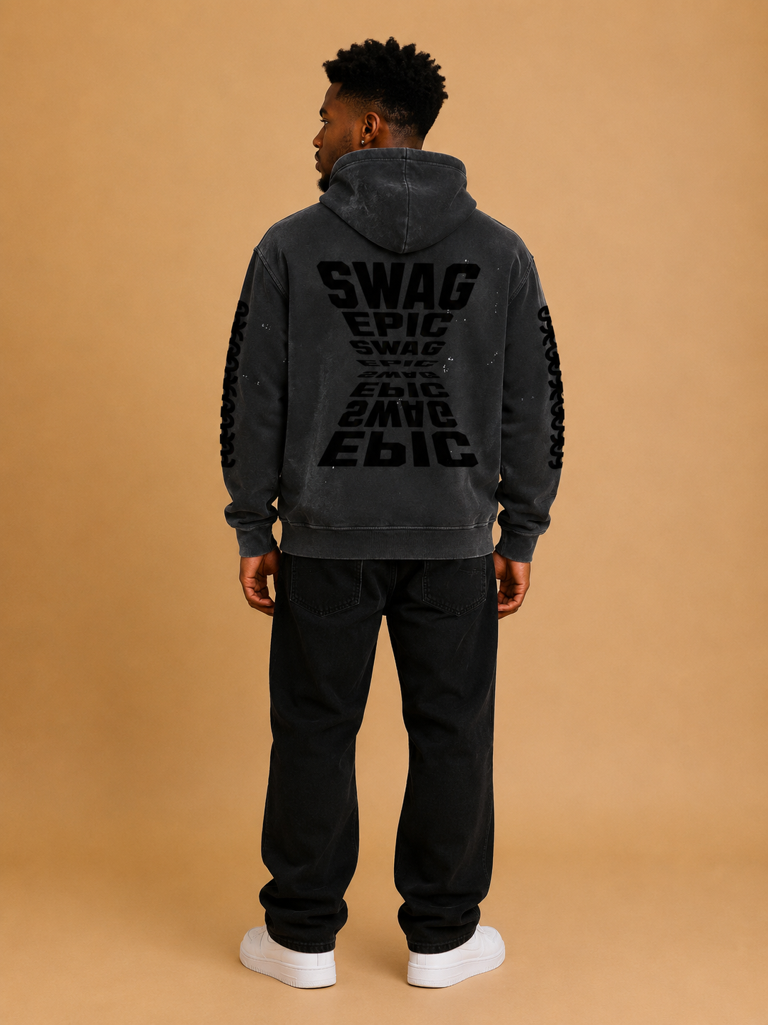 Deluxe Vintage Washed Frayed Fleece "Swag Epic" Hoodie