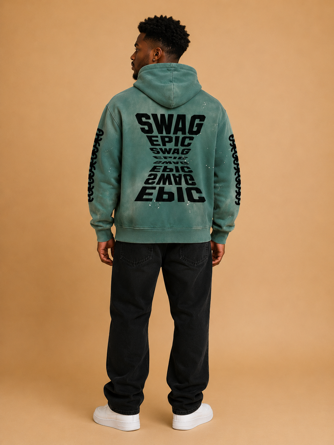 Deluxe Vintage Washed Frayed Fleece "Swag Epic" Hoodie