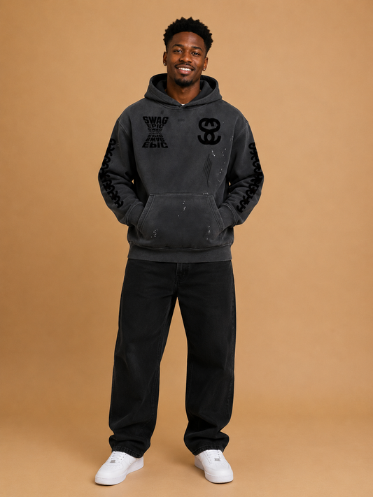 Deluxe Vintage Washed Frayed Fleece "Swag Epic" Hoodie