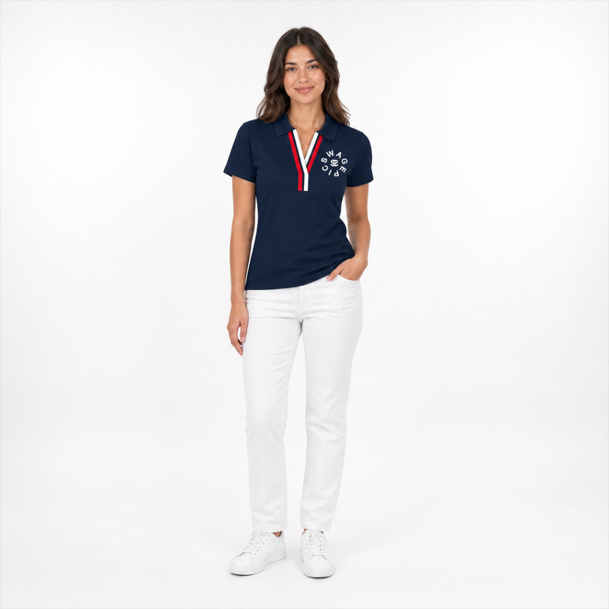 Women’s Color Block Polo Shirt - "Swag Circle"