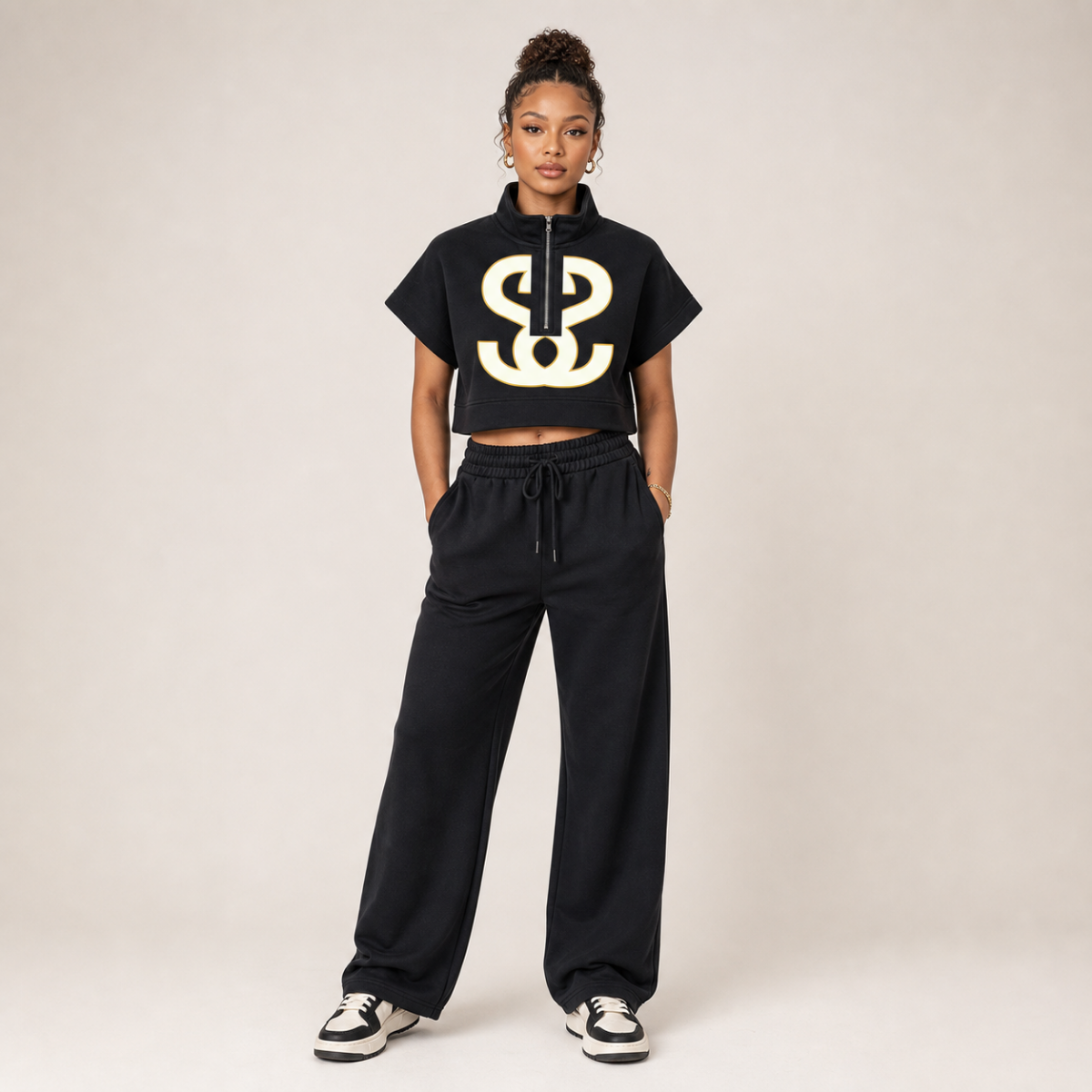 Women's Quarter Zip Crop Sweatshirt - "SS"