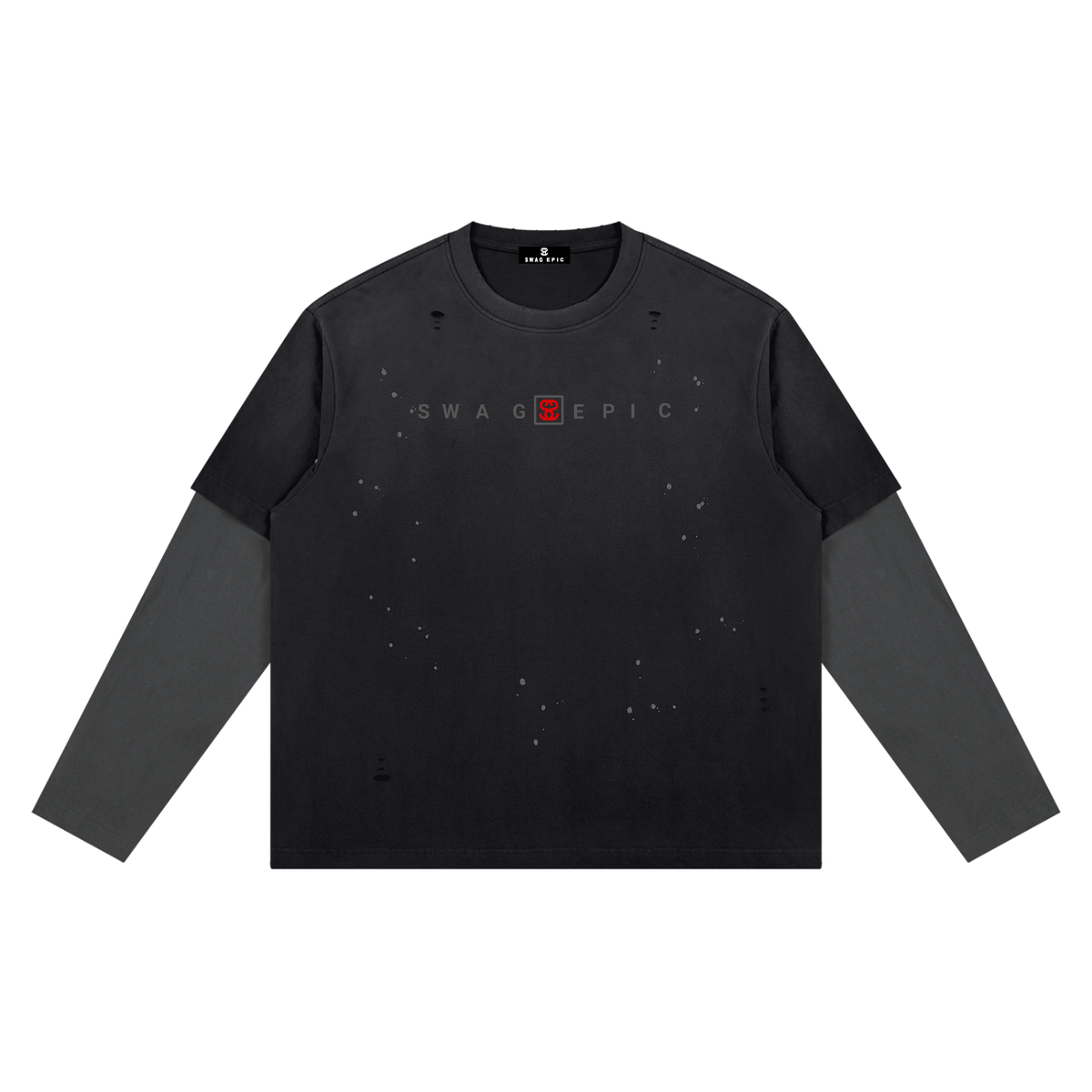 Unisex Vintage Wash Distressed Layer Long Sleeve T-Shirt - "Swag Mentality"