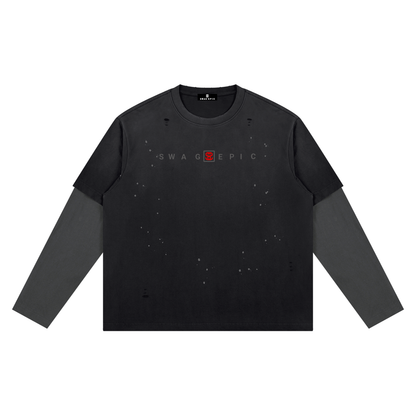 Unisex Vintage Wash Distressed Layer Long Sleeve T-Shirt - "Swag Mentality"