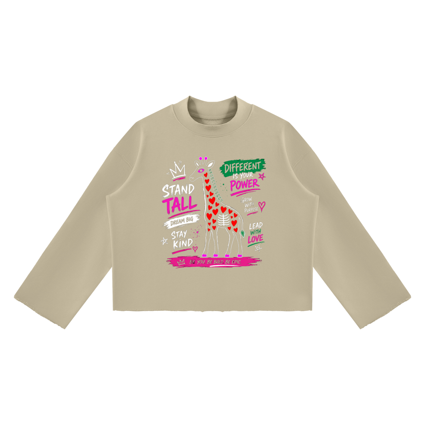Unisex Mock Neck Raw Edge Boxy Sweatshirt - "Stand Tall and Dream Big"