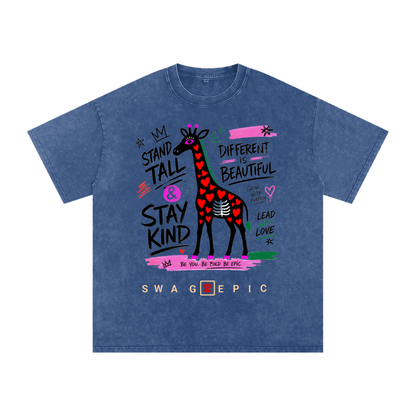 Snow Washed Oversized Cotton T-Shirt – "Stand Tall and Dream Big"