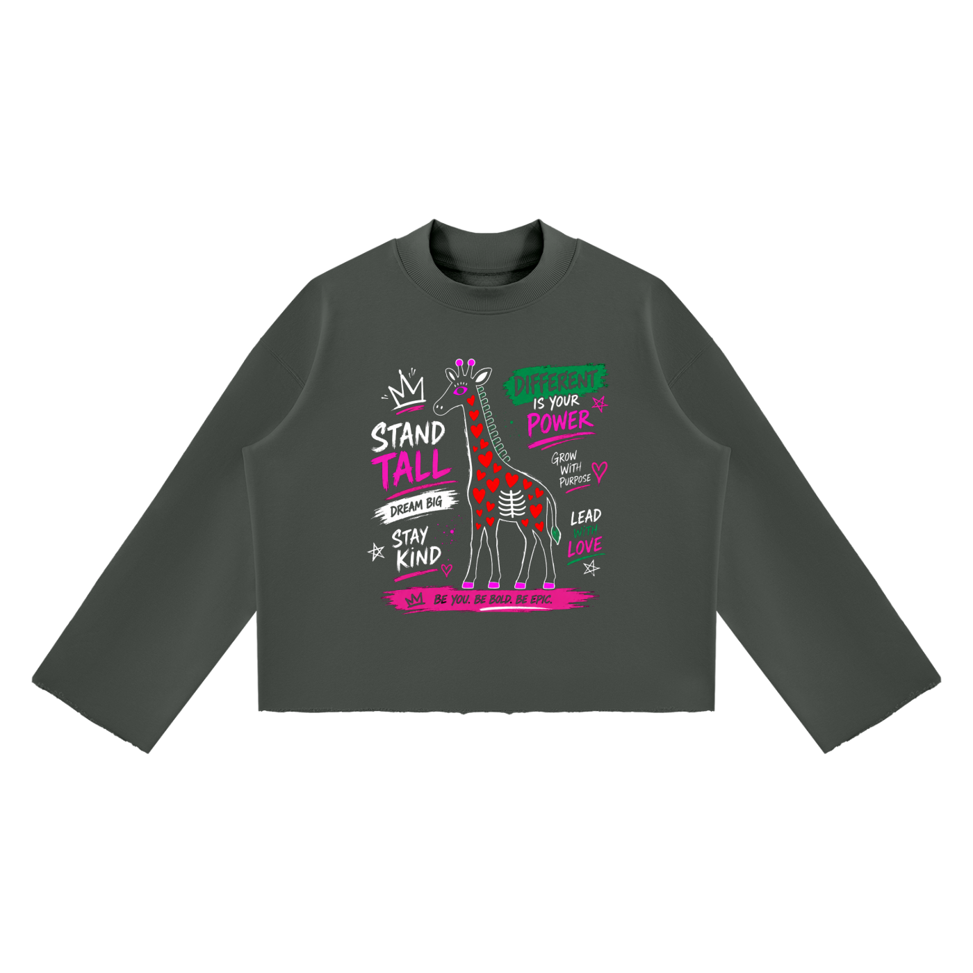 Unisex Mock Neck Raw Edge Boxy Sweatshirt - "Stand Tall and Dream Big"
