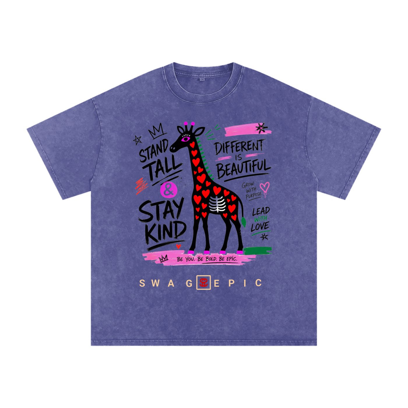 Snow Washed Oversized Cotton T-Shirt – "Stand Tall and Dream Big"