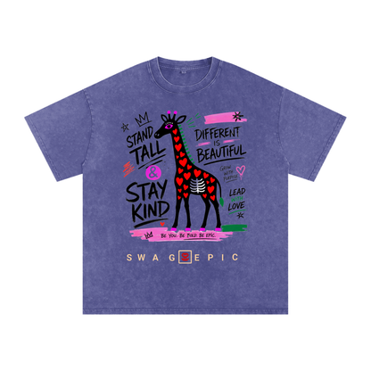 Snow Washed Oversized Cotton T-Shirt – "Stand Tall and Dream Big"