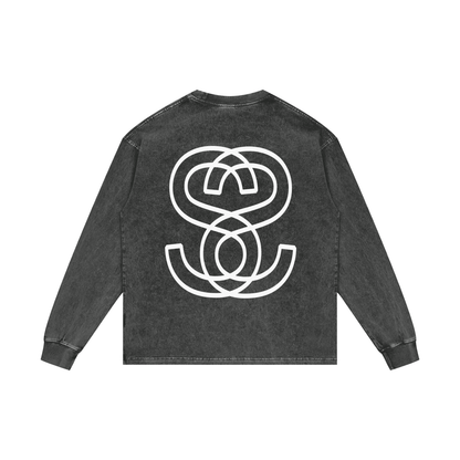 Acid Wash Oversize Long Sleeve "Epic Circle" T-Shirt