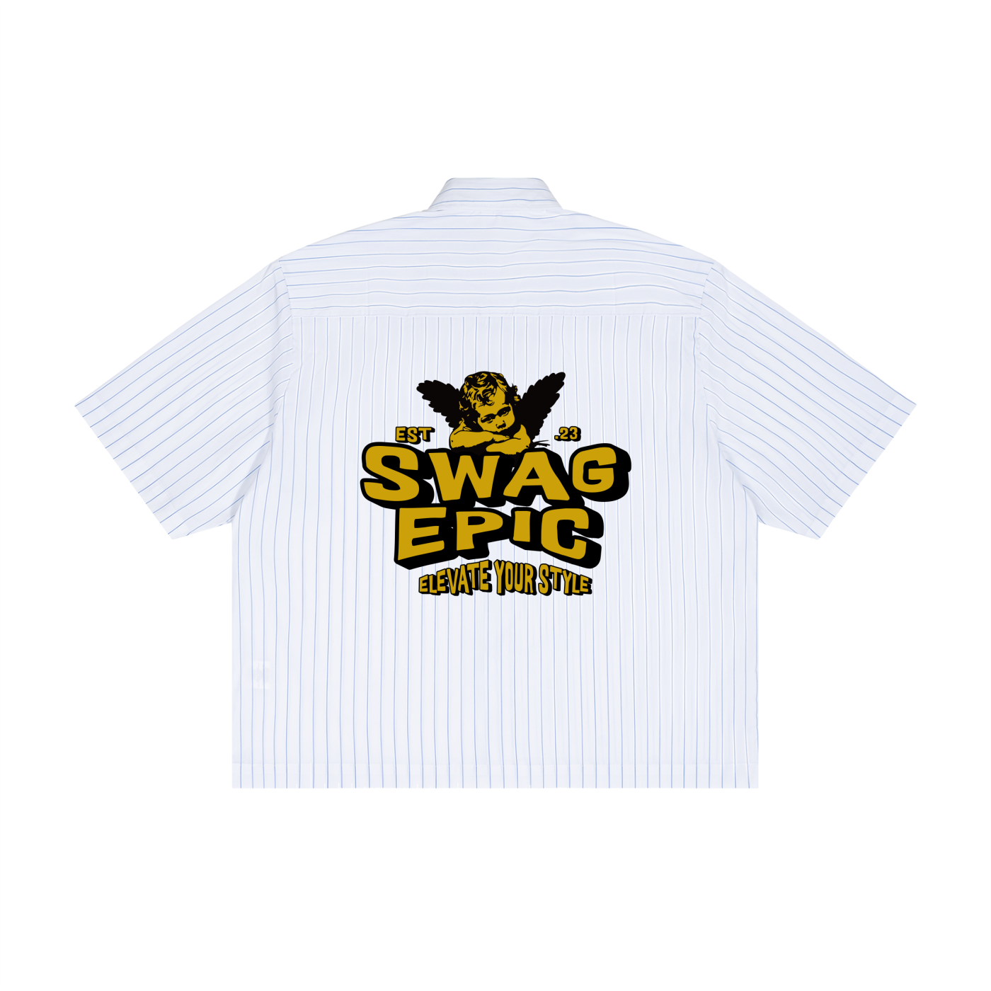 Unisex Striped "Swag Epic" Boxy Button-Up Shirt