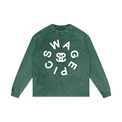 Acid Wash Oversize Long Sleeve "Epic Circle" T-Shirt