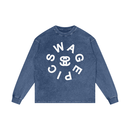 Acid Wash Oversize Long Sleeve "Epic Circle" T-Shirt