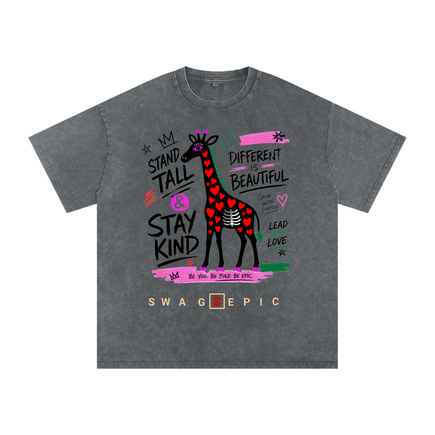 Snow Washed Oversized Cotton T-Shirt – "Stand Tall and Dream Big"