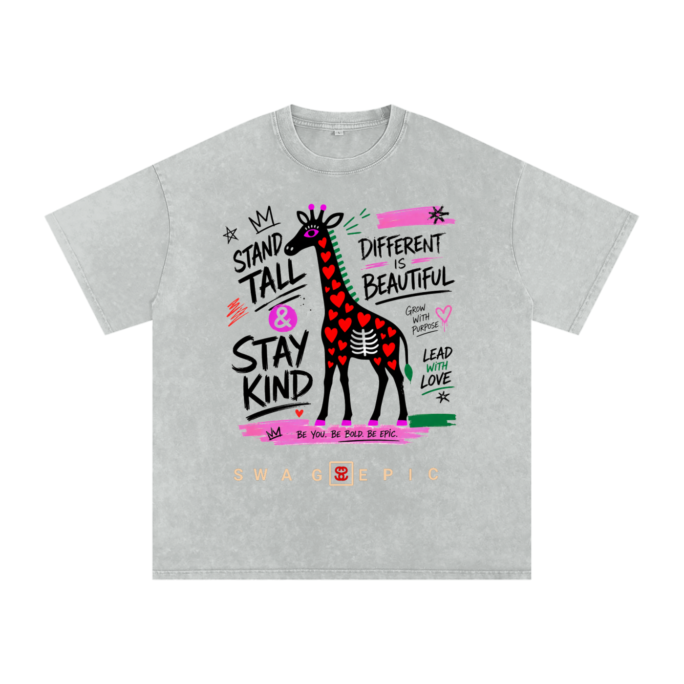 Snow Washed Oversized Cotton T-Shirt – "Stand Tall and Dream Big"