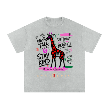 Snow Washed Oversized Cotton T-Shirt – "Stand Tall and Dream Big"