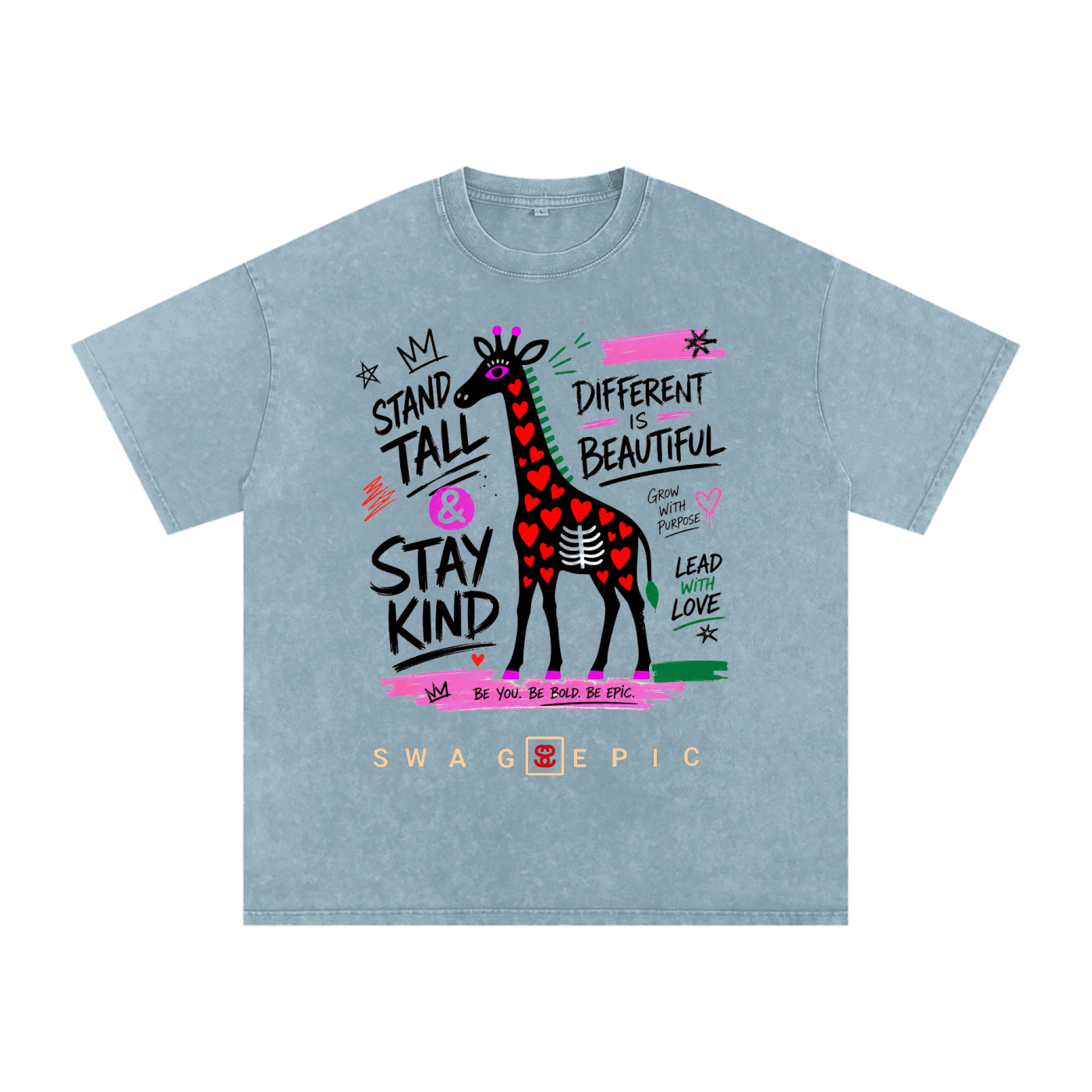Snow Washed Oversized Cotton T-Shirt – "Stand Tall and Dream Big"