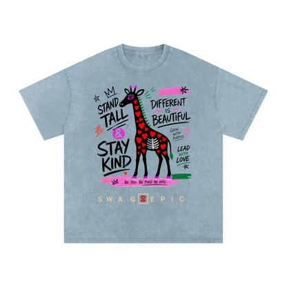 Snow Washed Oversized Cotton T-Shirt – "Stand Tall and Dream Big"